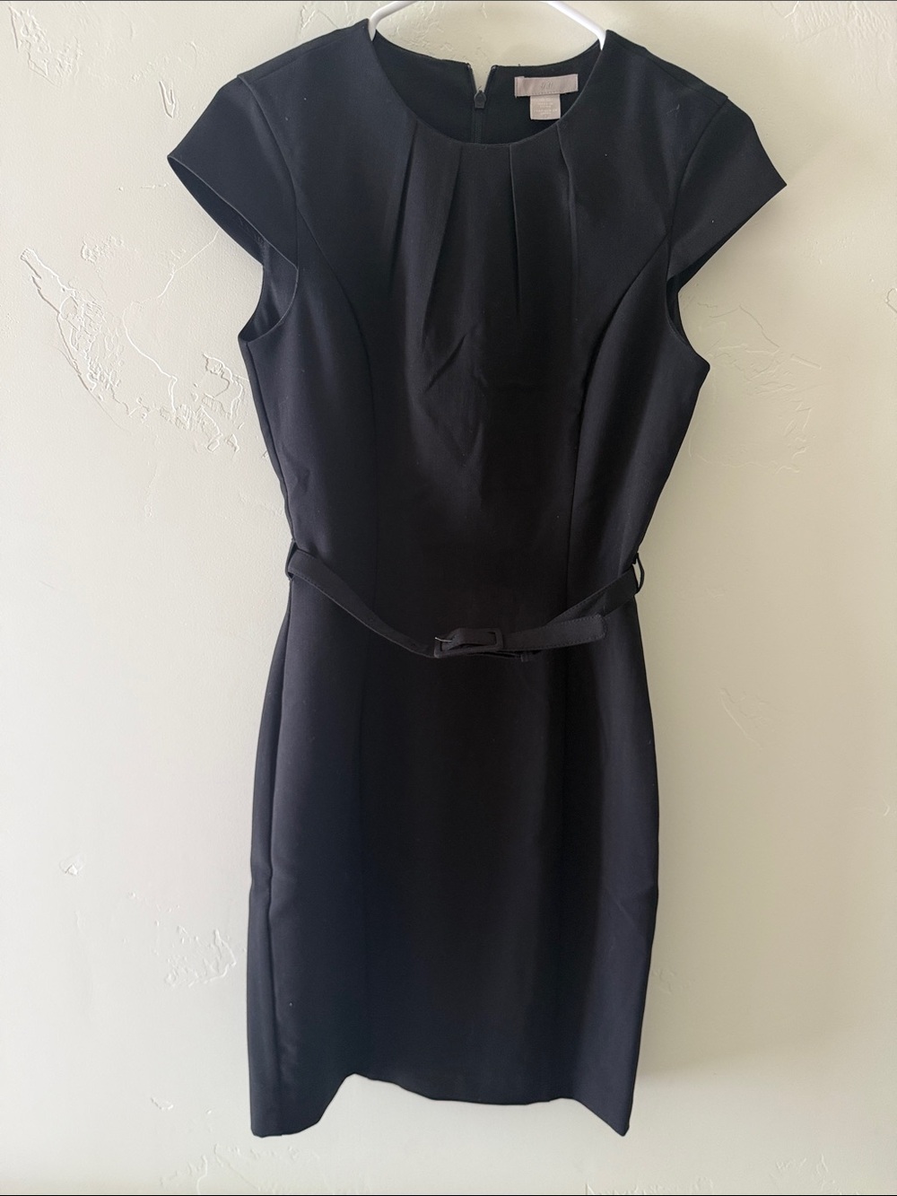 H&M Black Midi Sheath Dress with Self-Tie Belt